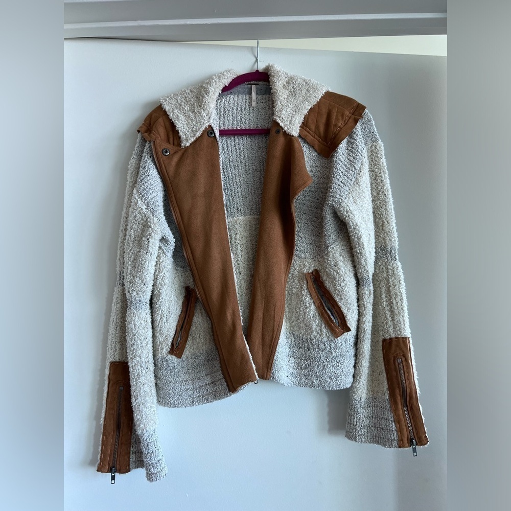 Women’s Cream Sherpa & Tan Suede Contrast Jacket - Picture 2 of 10